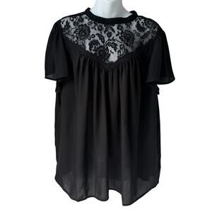 Torrid Black Flutter Sleeve Top Women's 2XL 18-20 Lace Breathable High Neck READ